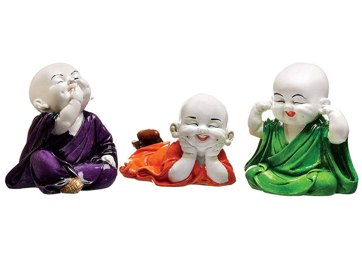Handcrafted Ployresin Multicolour Laughing Lord Buddha Statues Showpiece Home Decor/Office Decor/Spiritual Gift, Three Pieces - Karigaari India Aesthetic Home Decor