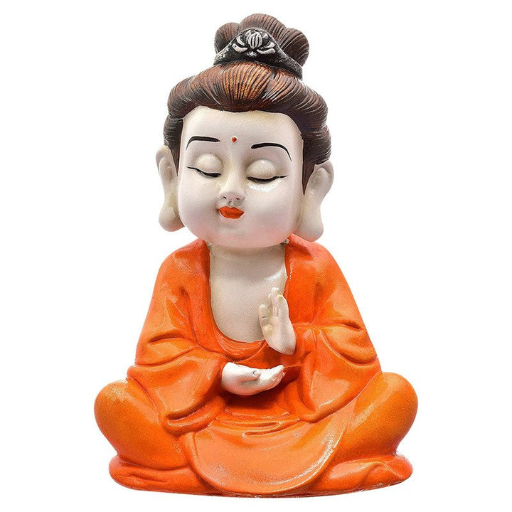 Handcrafted Ployresin Orange Colour Sitting Lord Buddha Statues Showpiece Home Decor/Office Decor/Spiritual Gift - Karigaari India Aesthetic Home Decor