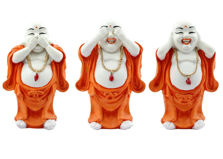 Handcrafted Ployresin Lord Buddha Three Standing White And Orange Statues Showpiece Home Decor/Office Decor/Spiritual Gift - Karigaari India Aesthetic Home Decor