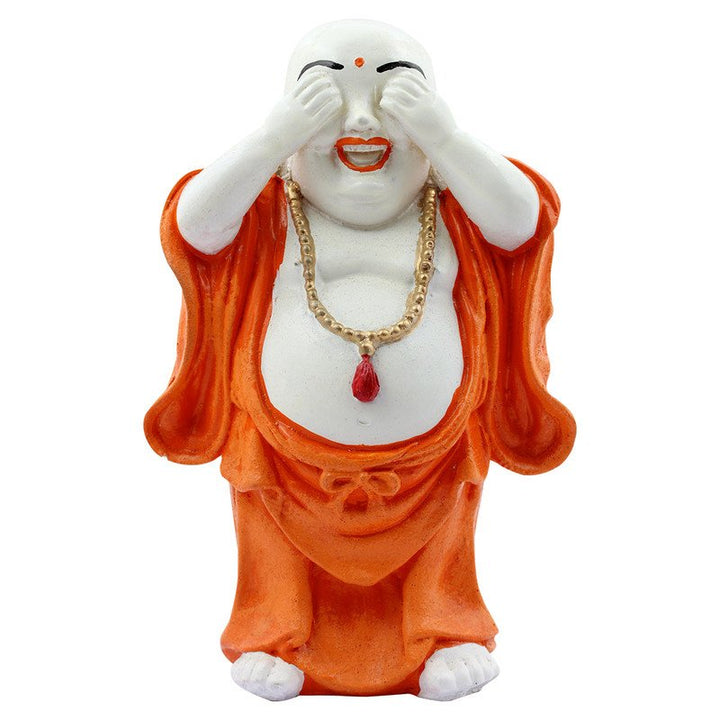 Handcrafted Ployresin Lord Buddha Standing With Putting Hand On Eyes Statue Showpiece Home Decor/Office Decor/Spiritual Gift, Orange - Karigaari India Aesthetic Home Decor