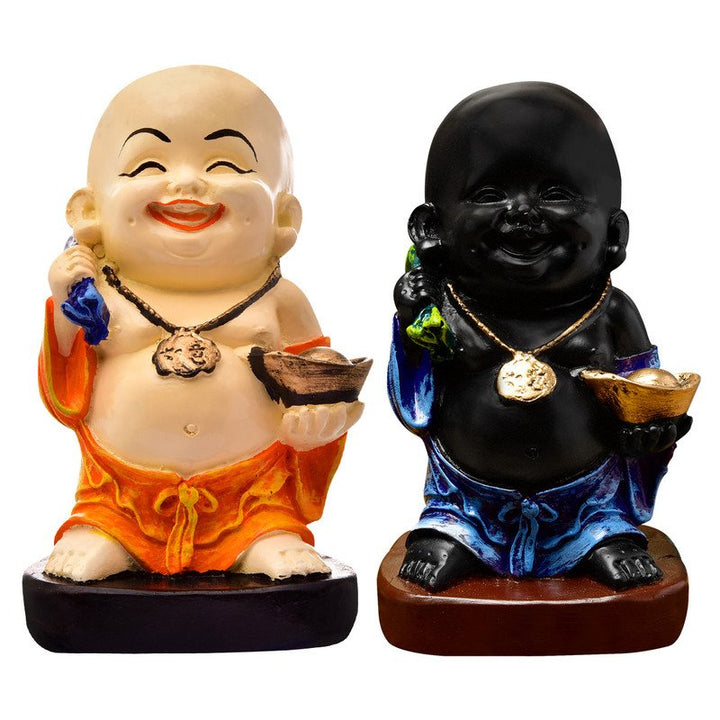 Handcrafted Ployresin Two Multicolour Standing Laughing  Lord Buddha Statue Showpiece Home Decor/Office Decor/Spiritual Gift - Karigaari India Aesthetic Home Decor