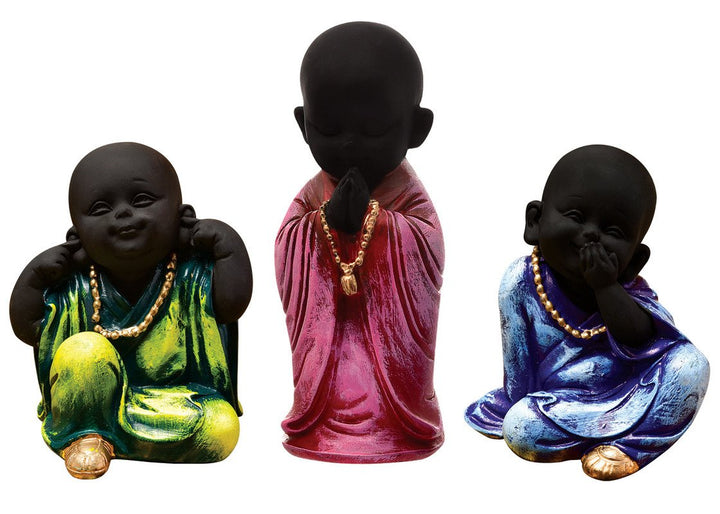 Handcrafted Ployresin Three Multicolour Pieces Standing And SItting  Lord Buddha Statue Showpiece Home Decor/Office Decor/Spiritual Gift - Karigaari India Aesthetic Home Decor