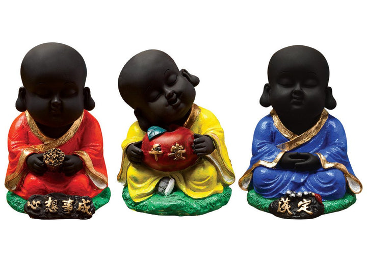 Handcrafted Ployresin Sitting  Lord Buddha Statue Three Multicolour Pieces Showpiece Home Decor/Office Decor/Spiritual Gift - Karigaari India Aesthetic Home Decor