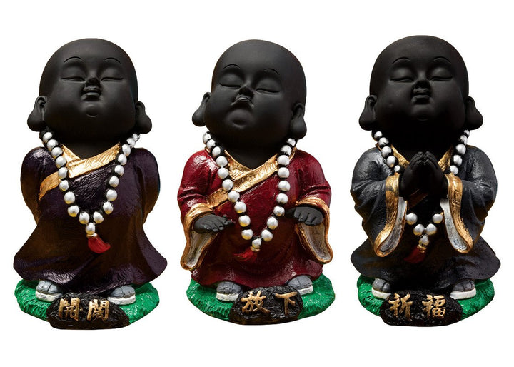 Handcrafted Ployresin Standing And Praying  Lord Buddha Statue Three Brown And Red Colour Pieces Showpiece Home Decor/Office Decor/Spiritual Gift - Karigaari India Aesthetic Home Decor