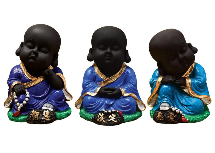 Handcrafted Ployresin Sitting And Sleeping , Meditating Lord Buddha Statue Showpiece Home Decor/Office Decor/Spiritual Gift, Drak Blue Colour, Three Pieces - Karigaari India Aesthetic Home Decor