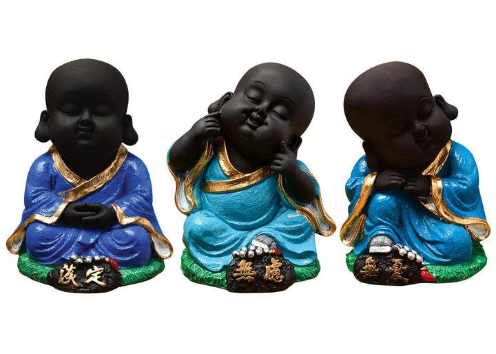 Handcrafted Ployresin Sitting And Sleeping Lord Buddha Statue Blue Colour Showpiece Home Decor/Office Decor/Spiritual Gift, Three Pieces - Karigaari India Aesthetic Home Decor