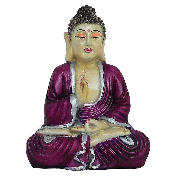 Handcrafted Ployresin Lord Buddha Sitting And Meditation Statue Showpiece Home Decor/Office Decor/Spiritual Gift, White And Maroon - Karigaari India Aesthetic Home Decor