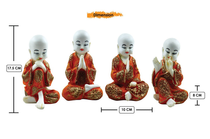 Handcrafted Ployresin Lord Buddha Four Sitting Statues Showpiece Home Decor/Office Decor/Spiritual Gift, White And Orange - Karigaari India Aesthetic Home Decor