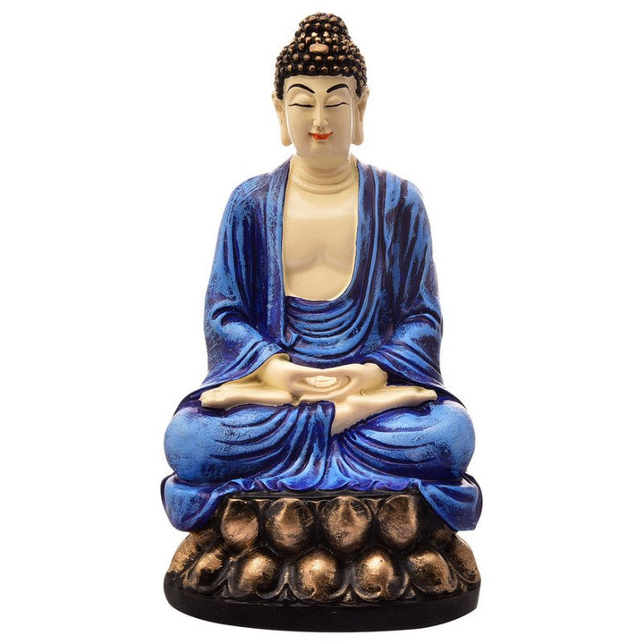 Handcrafted Ployresin Lord Buddha Meditating Statue Sitting On Lotus Showpiece Home Decor/Office Decor/Spiritual Gift, Blue - Karigaari India Aesthetic Home Decor