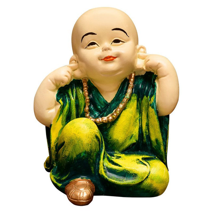 Handcrafted Ployresin Lord Buddha Statue Sitting Putting Fingers In Ears Light Green Colour  Showpiece Home Decor/Office Decor/Spiritual Gift - Karigaari India Aesthetic Home Decor