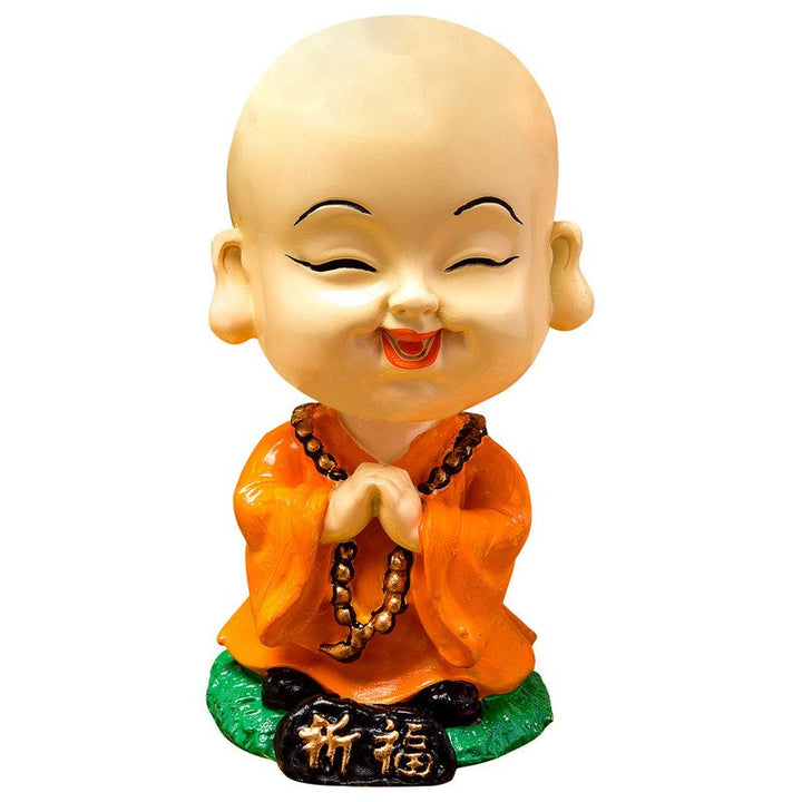 Handcrafted Ployresin Lord Buddha Praying Statue  Showpiece Home Decor/Office Decor/Spiritual Gift, Orange Colour - Karigaari India Aesthetic Home Decor