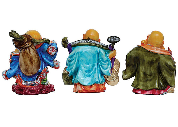 Handcrafted Ployresin Lord Buddha Three Standing With Laughing Multicolour Statues Showpiece Home Decor/Office Decor/Spiritual Gift - Karigaari India Aesthetic Home Decor