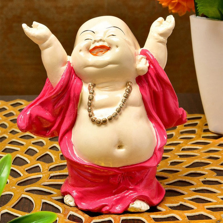 Handcrafted Ployresin Lord Buddha Laughing Pink Colour Standing Statue  Showpiece Home Decor/Office Decor/Spiritual Gift - Karigaari India Aesthetic Home Decor