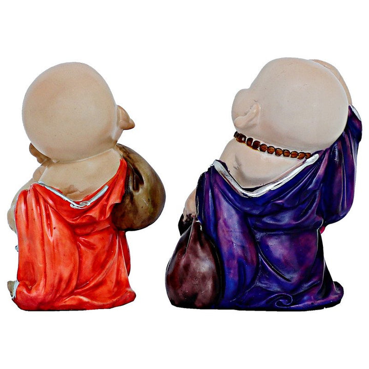 Handcrafted Ployresin Lord Buddha Two Multicolour  Standing With Laughing Statues Showpiece Home Decor/Office Decor/Spiritual Gift - Karigaari India Aesthetic Home Decor