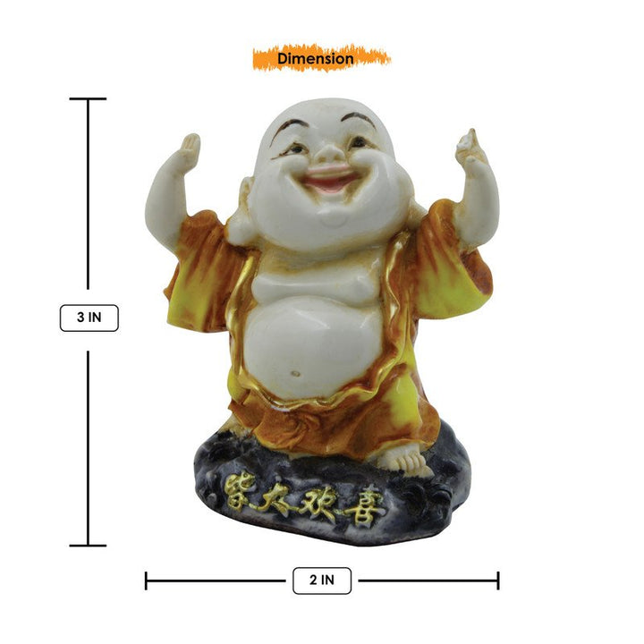 Handcrafted Ployresin Lord Buddha Two Standing Laughing Statues Showpiece Home Decor/Office Decor/Spiritual Gift, Yellow - Karigaari India Aesthetic Home Decor