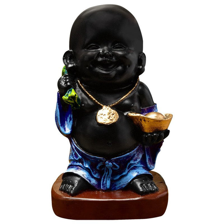 Handcrafted Ployresin Lord Buddha Laughing Statue  Showpiece Home Decor/Office Decor/Spiritual Gift, Blue And Black Colour - Karigaari India Aesthetic Home Decor