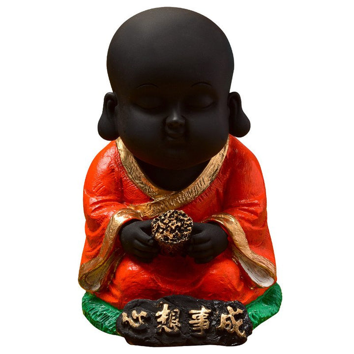 Handcrafted Ployresin Lord Buddha Sitting Statue  Showpiece Home Decor/Office Decor/Spiritual Gift, Orange Colour With Goden Border - Karigaari India Aesthetic Home Decor