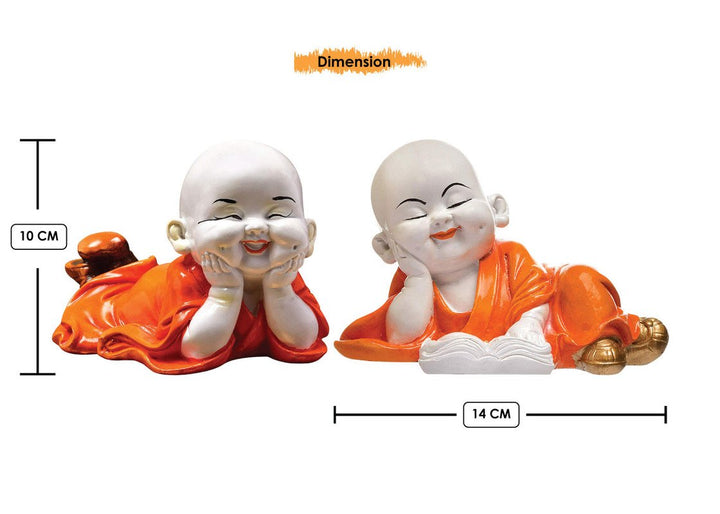 Handcrafted Ployresin Lord Buddha Sleeping Laughing Statue Two Pieces  Showpiece Home Decor/Office Decor/Spiritual Gift, Orange Colour - Karigaari India Aesthetic Home Decor