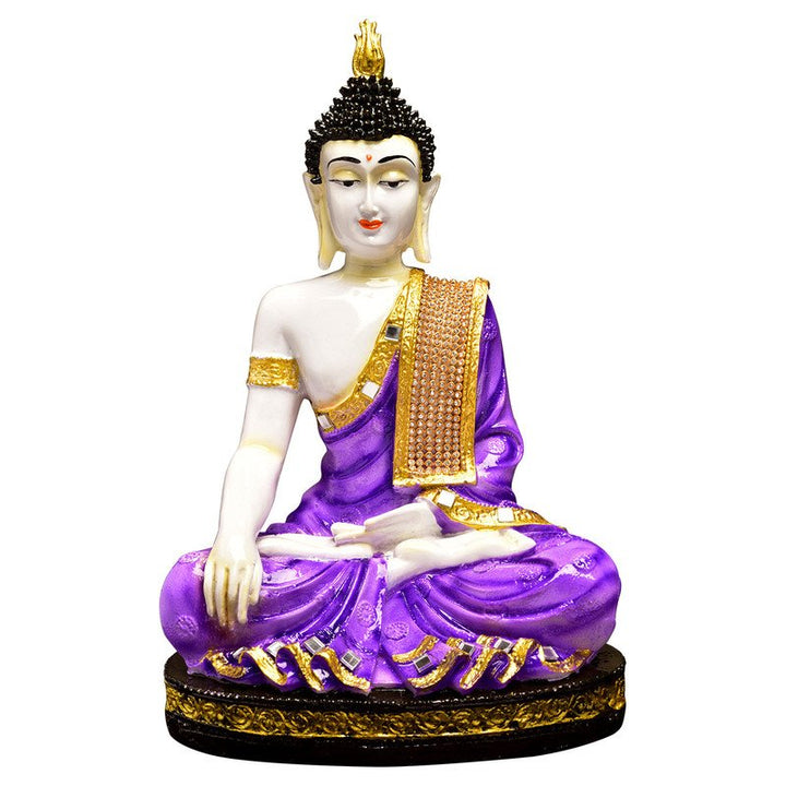Handcrafted Ployresin Lord Buddha Purple Colour Meditating Sitting Statue Sitting On Golden  Colour Table Showpiece Home Decor/Office Decor/Spiritual Gift - Karigaari India Aesthetic Home Decor