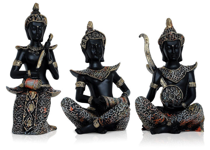 Handcrafted Ployresin Lord Buddha Black Colour Statues Showpiece Home Decor/Office Decor/Spiritual Gift, Three Pieces - Karigaari India Aesthetic Home Decor