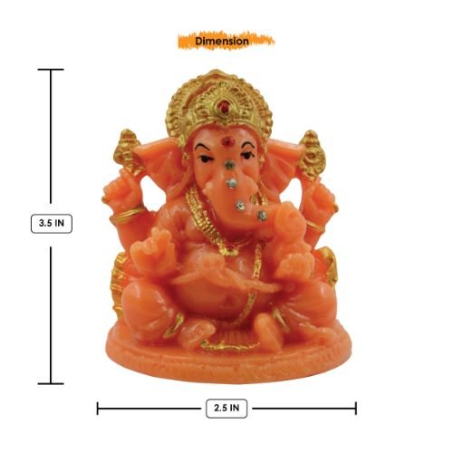 Lord Ganesha Sitting Idol Orange Colour for Home Decor - Karigaari India Aesthetic Home Decor