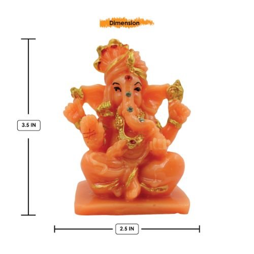 Lord Ganesha Wearing Paghadi And Sitting Orange Colour Idol for Home Decor - Karigaari India Aesthetic Home Decor