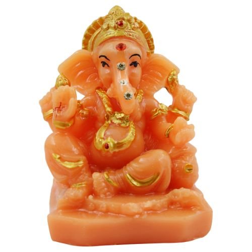 Small Lord Ganesha Wearing ornaments And Sitting Orange Colour Idol for Home Decor - Karigaari India Aesthetic Home Decor