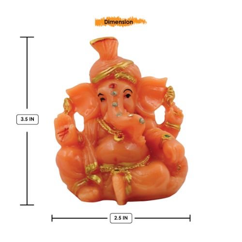 Lord Ganesha Wearing Paghadi And Sitting With One Leg Fold Orange Colour Idol for Home Decor - Karigaari India Aesthetic Home Decor