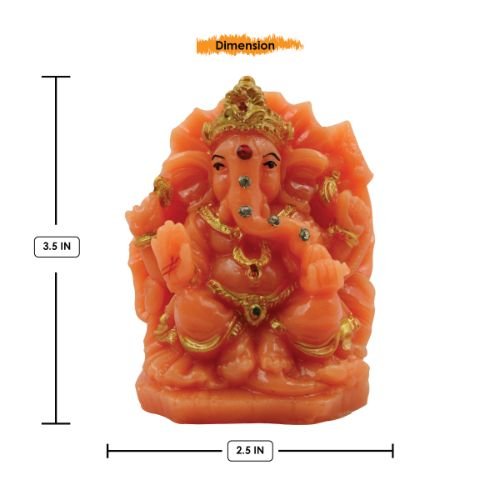 Lord Ganesha sitting On Sihansan Crown Orange Colour Idol for Home Decor - Karigaari India Aesthetic Home Decor