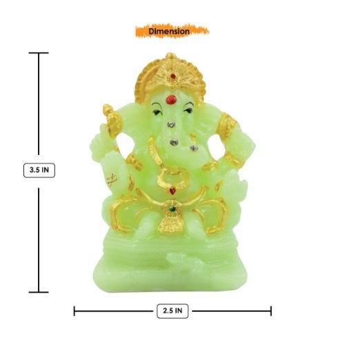 Small Lord Ganesha With Rat Sitting Wearing Gold Ornaments Crystal Green Idol for Home Decor - Karigaari India Aesthetic Home Decor