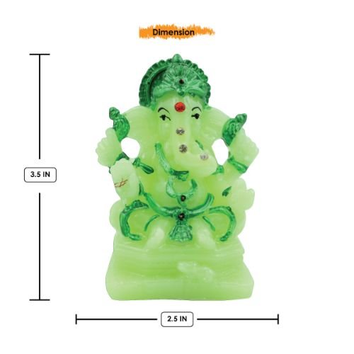 Small Lord Ganesha With Rat Sitting Wearing Green Ornaments Crystal Green Idol for Home Decor - Karigaari India Aesthetic Home Decor