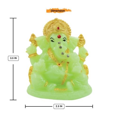 Lord Ganesha sitting Unique Crystal Green Colour Idol with Golden Ornaments for Home Decor - Karigaari India Aesthetic Home Decor