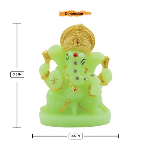 beautiful Lord Ganesha sitting Unique Crystal Green Colour Idol with Golden Ornaments for Home Decor - Karigaari India Aesthetic Home Decor