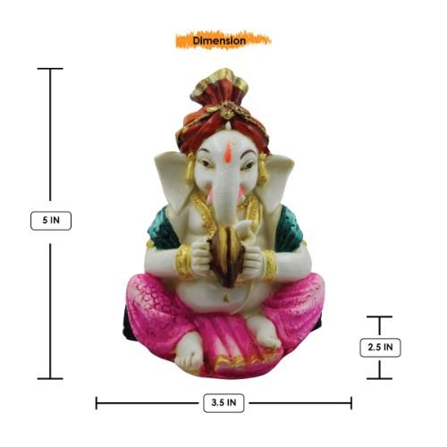 Lord Ganesha Playing Instrument wearing Pink Dhoti Idol for Home Decor - Karigaari India Aesthetic Home Decor