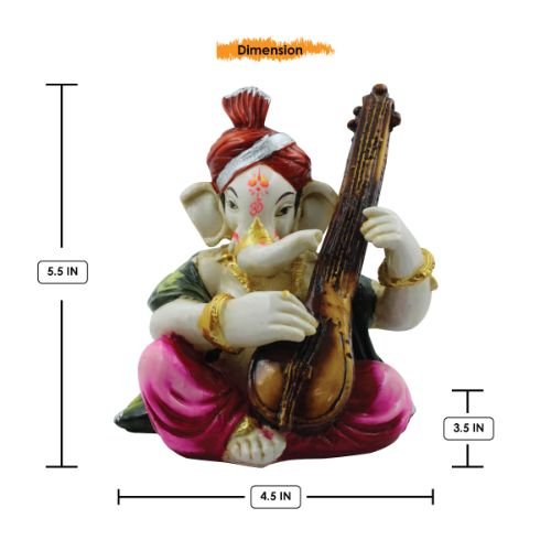 Lord Ganesha Playing Guitar Wearing Pink Dhoti Idol for Home Decor - Karigaari India Aesthetic Home Decor