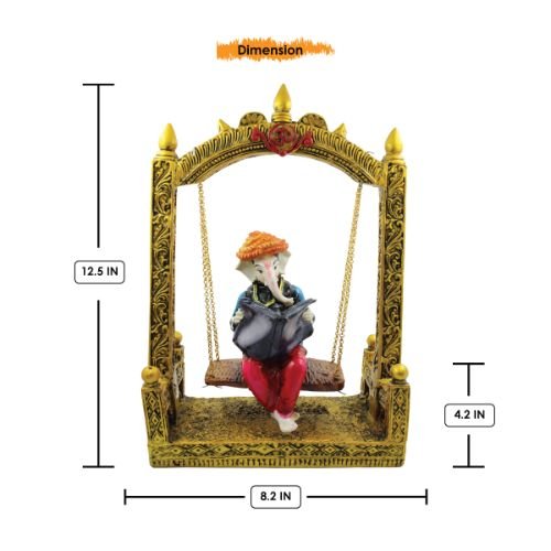 Lord Ganesha Sitting on Jhula Reading newspaper Idol for Home Decor - Karigaari India Aesthetic Home Decor