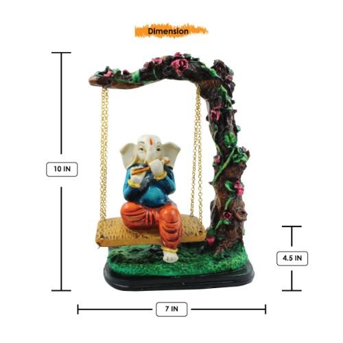 Lord Ganesha Sitting on Jhula Playing Flute Idol for Home Decor - Karigaari India Aesthetic Home Decor