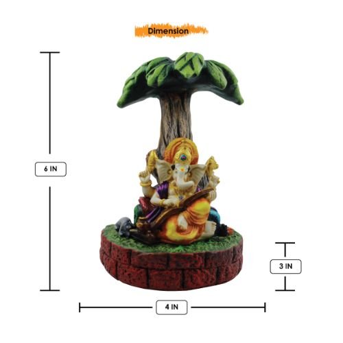 Lord Ganesha Sitting Under Tree And Playing Guitar Idol for Home Decor - Karigaari India Aesthetic Home Decor