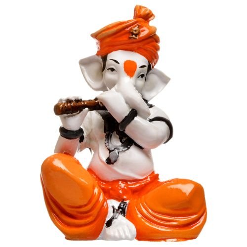 Unique Little Lord Ganesha Playing Flute Idol Orange Best for Home Decor - Karigaari India Aesthetic Home Decor