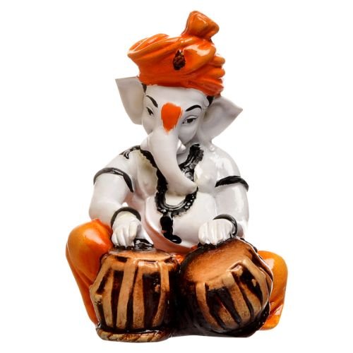 Unique Little Lord Ganesha Playing Tabla Idol Orange Best for Home Decor - Karigaari India Aesthetic Home Decor