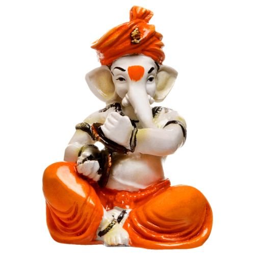 Unique Little Lord Ganesha Playing Manjira Idol Orange Best for Home Decor - Karigaari India Aesthetic Home Decor