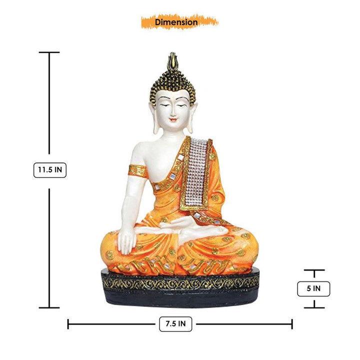 Handcrafted Ployresin Lord Buddha Meditating Orange Colour  Statue Showpiece Home Decor/Office Decor/Spiritual Gift - Karigaari India Aesthetic Home Decor