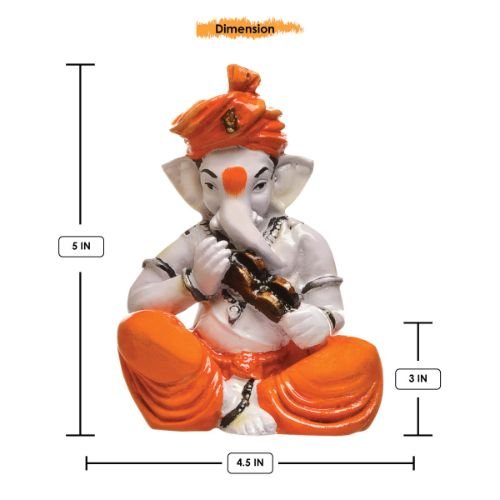 Unique Design Little Lord Ganesha Playing Instruments Idol Orange Best Item for Home Decor - Karigaari India Aesthetic Home Decor