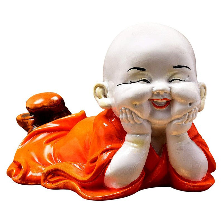 Handcrafted Ployresin Lord Buddha Sleeping With Putting Hand On Chicks Orange Colour  Statue Showpiece Home Decor/Office Decor/Spiritual Gift - Karigaari India Aesthetic Home Decor
