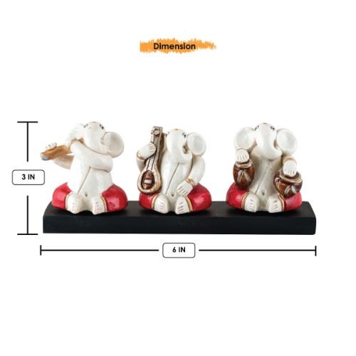 Small Three Lord Ganesha Idol Playing Instruments Best & Unique Design White for Home Decor - Karigaari India Aesthetic Home Decor