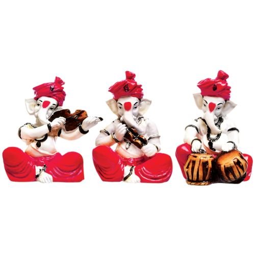 Unique Design Three Lord Ganesha Playing Instruments Idol Pink Best Item for Home Decor - Karigaari India Aesthetic Home Decor