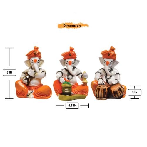 Three Little Lord Ganesha Idol Playing Instruments Orange Best & Unique Design for Home Decor - Karigaari India Aesthetic Home Decor