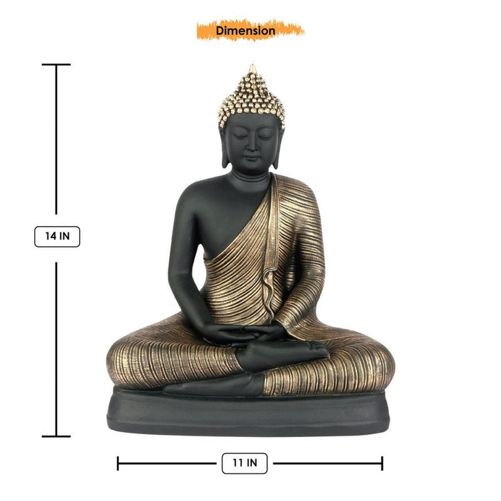Handcrafted Ployresin Lord Buddha Black And Golden Meditating Statue Showpiece Home Decor/Office Decor/Spiritual Gift - Karigaari India Aesthetic Home Decor