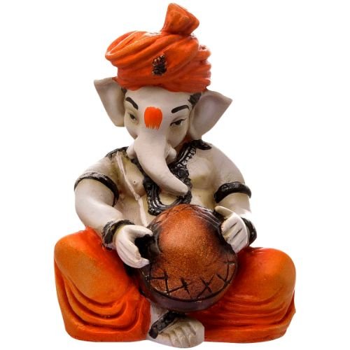 Little Lord Ganesha Idol Playing Instruments Best & Unique Design Orange for Home Decor - Karigaari India Aesthetic Home Decor