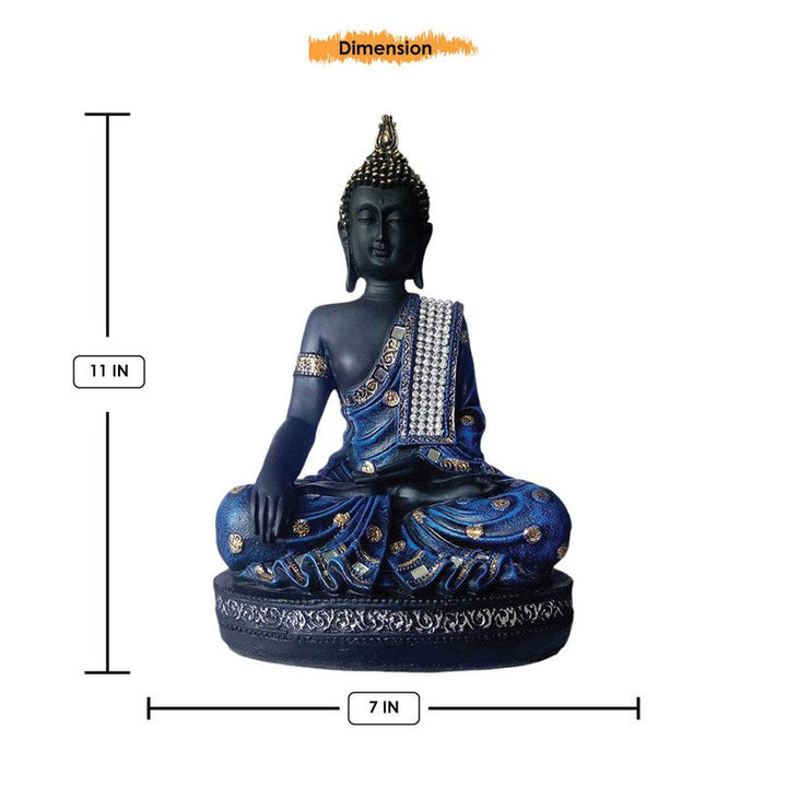 Handcrafted Ployresin Lord Buddha Blue Colour Meditating  Statue Showpiece Home Decor/Office Decor/Spiritual Gift - Karigaari India Aesthetic Home Decor